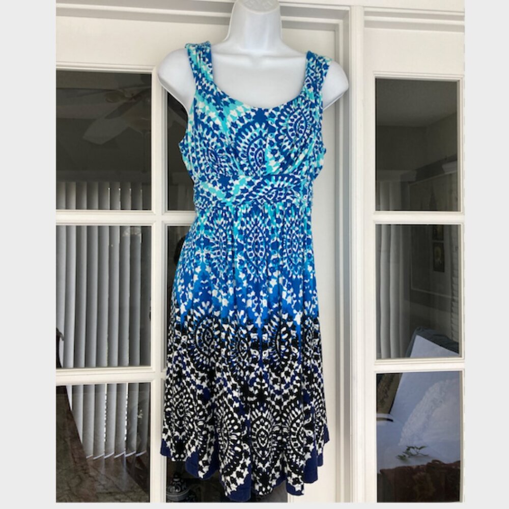 Style & Co. Blue Black Abstract Print Sleeveless Rayon Spandex Dress MP